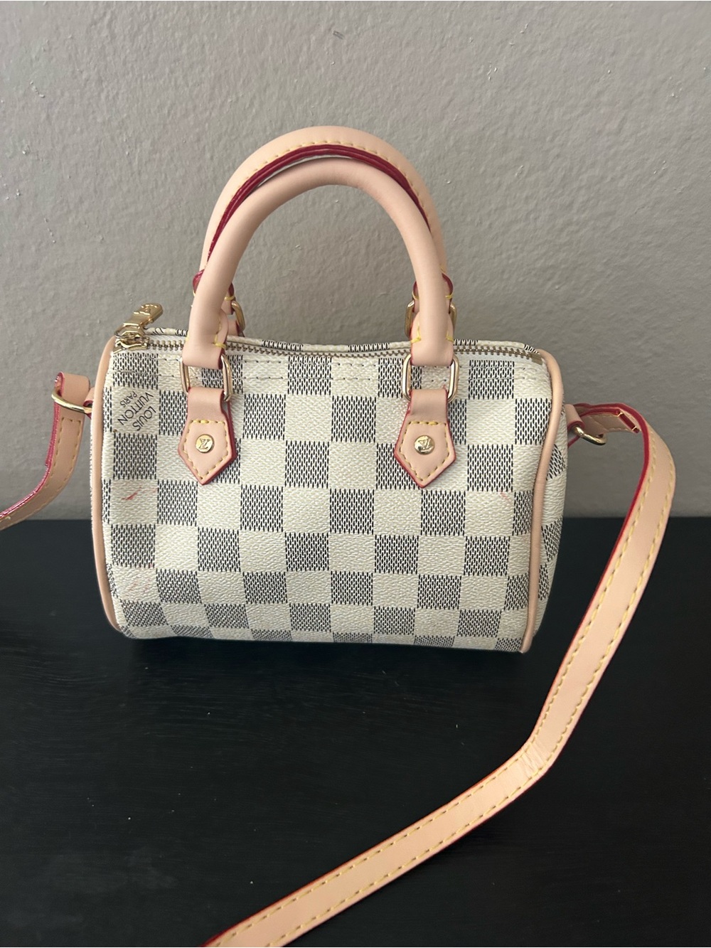 Designer-Inspired White Check Mini Satchel with Pink Trim